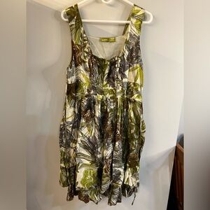 Acorn green and brown 100% cotton midi  dress